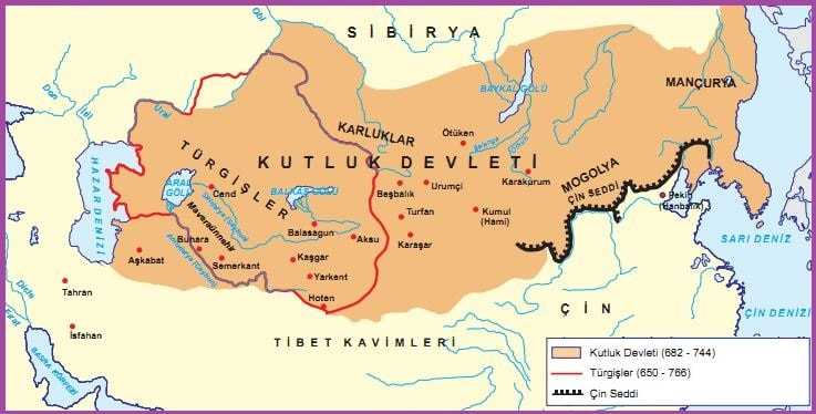 II. Köktürk (Göktürk) Devleti - Kutluk Devleti Haritası