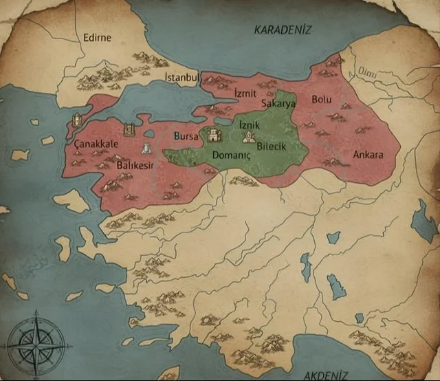 Orhan Gazi dönemi Osmanlı Haritası