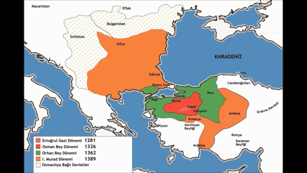 I. Murad (Hüdavendigar) Dönemi Osmanlı Haritası